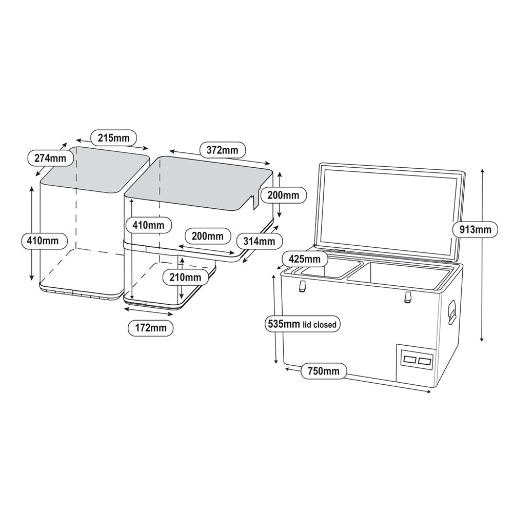 National Luna 60L Legacy Dual Compartment Fridge and Freezer Dimensions