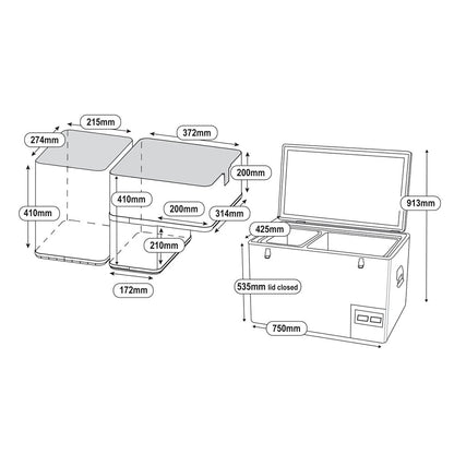 National Luna 60L Legacy Dual Compartment Fridge and Freezer Dimensions